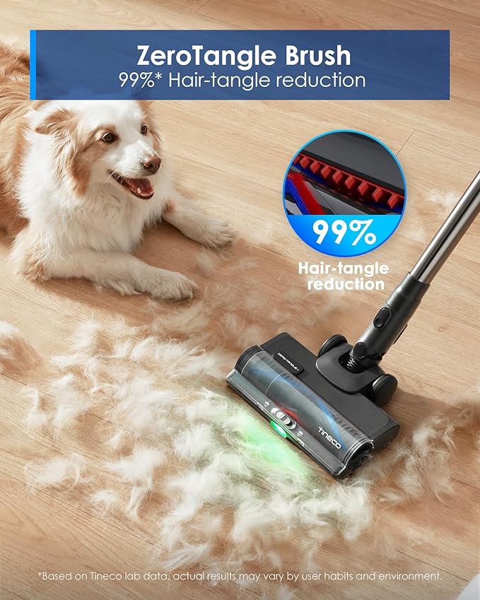 Tineco Pure ONE S50 Pro Cordless Stick Vacuum Cleaner, 200AW Powerful Suction, Zero Tangle Brush, 95Min Runtime, 180° Foldable Tube, 120° Green Light, Easily Tackles Large Debris Stick Vacuum
