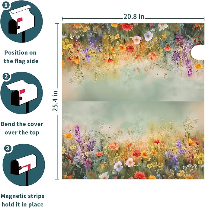 Kawani Spring Floral Mailbox Covers Magnetic Summer Wild Flower Mailbox Covers Magnetic Standard Size 25.5x21 Inch Spring Easter Holiday Post Letter Box Cover for Garden Yard Decor