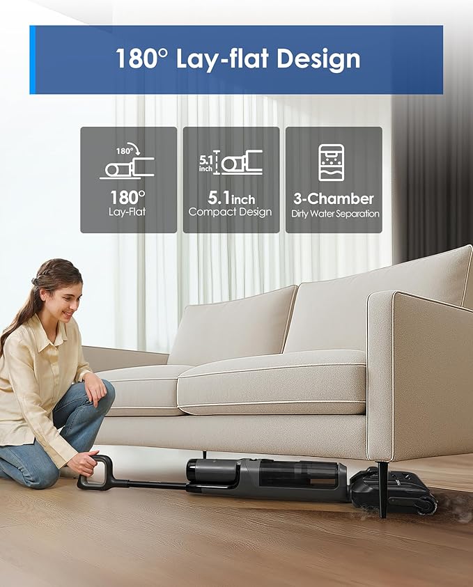 Tineco Floor ONE i6 Stretch Wet Dry Vacuum Cleaner, Vacuum & Mop All in One, 20kpa Powerful Suction, Up to 40 Minutes Runtime, 180° Lay-Flat, Anti-Tangle Design, Full-Path Self-Cleaning&185℉ Flashdry