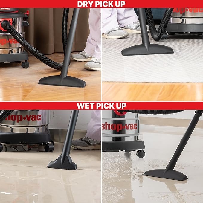 Shop-Vac 5989305 Wet/Dry Vacuum, 5 Gallon, 4.5 Peak HP Stainless Steel Vacuum, 1.25 Inch Diameter x 7 Foot Hose, 6 Ft Cord Length, Ideal for Jobsite, Garage, Car & Workshop