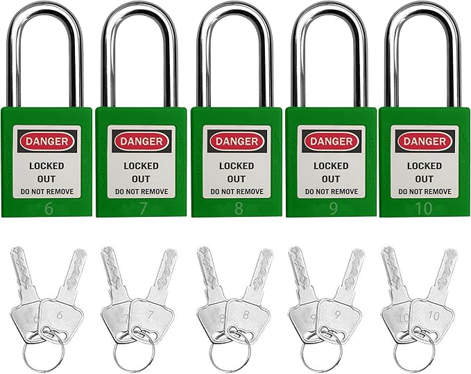 SAFBY Lockout Tagout Locks, Safety Padlock, Keyed Differently Loto Safety Padlocks for Lock Out Tag Out Kits Station (Green NO.1-10)