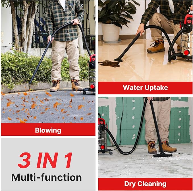 Shop-Vac 6.5 Gallon 4.0 HP Wet/Dry Vacuum with Blower Function, Stainless Steel Tank, Portable Shop Vacuum with Wheels, Includes Filters, Hose & Accessories, Ideal for Garage and Workshop