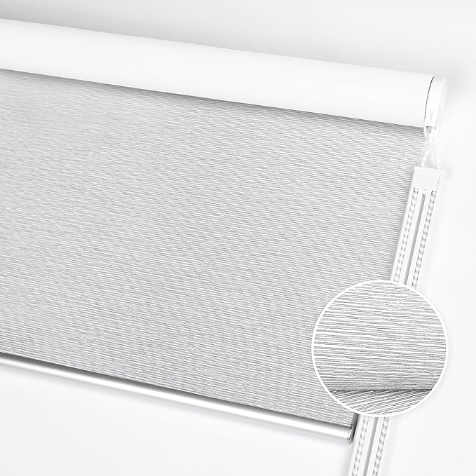 ALLBRIGHT 100% Blackout Roller Blinds Woven Shades with Striped Jacquard, Cordless Window Shades, UV Protection Fabric, Easy-Install for Indoor Home & Office, Grey, 37" W x 72" H