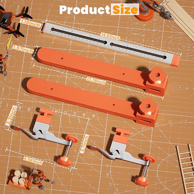 2.0 Adjustable Drawer Slide Jig With Toggle Clamp & Magnetic Arm, Precision Cabinet Drawer Jig Tool With Laser-Engraved Dual-Scale Mark For Mounting Drawer Slide, Providing Easy Installation