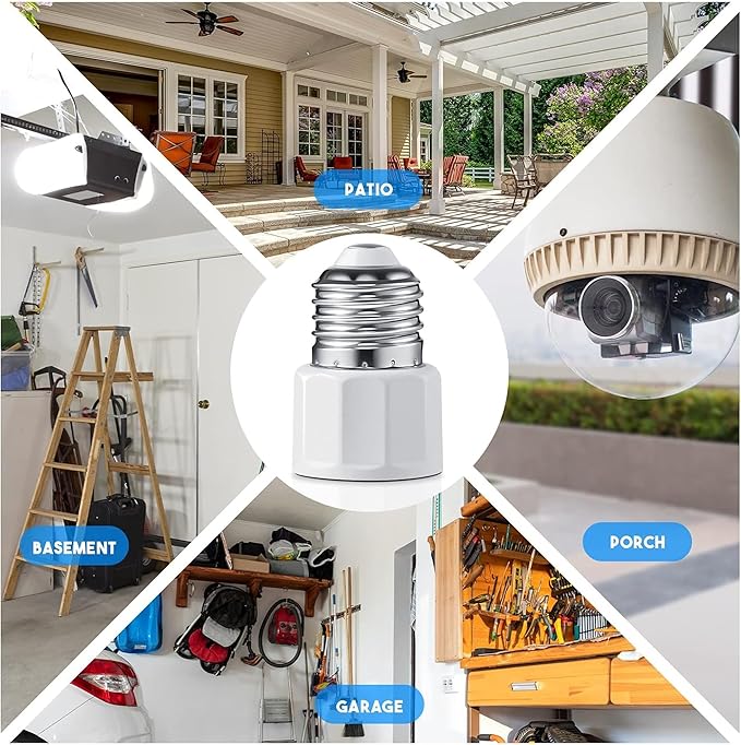 2 Packs E26/ E27 3 Prong Light Bulb Socket Adapter, Polarized Light Socket Outlet, Lights Sockets to Plug Adapter Sockets Converter, Lights Bulb Plug Adapters for Patio, Garage, Porch, White