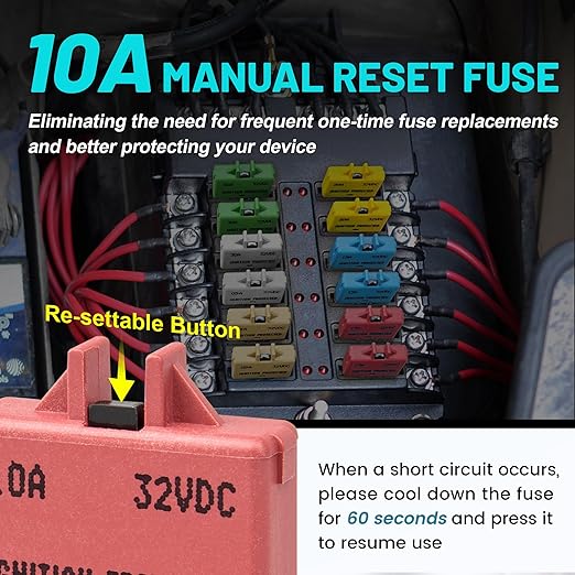 NuIth Manual Reset Mini Fuse Circuit Breakers 10A, E39 Low Profile ATO/ATC Circuit Breaker Blade Fuse 12V-32V DC 10A Re-settable Standard Blade Fuses for Car Truck RV Marine (2PCS-10A)