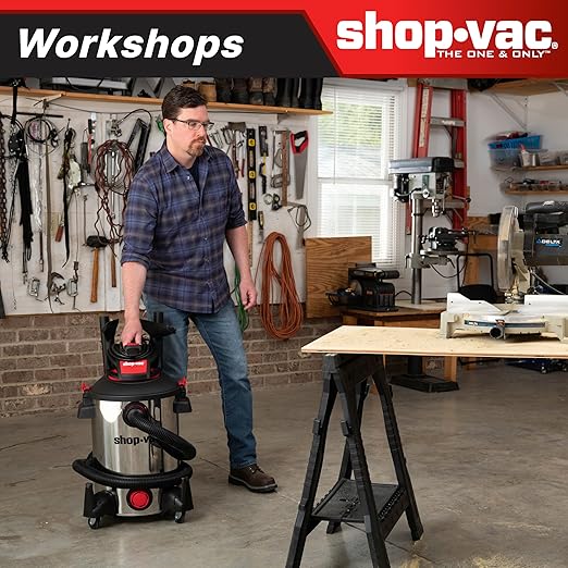 Shop-Vac 5761311 12-Gallon Wet/Dry Shop Vacuum, 6 Peak HP, 1.5 Inch Diameter x 7 Foot Hose, 20 Foot Cord, Ideal for Home, Garage, and Workshop Cleaning
