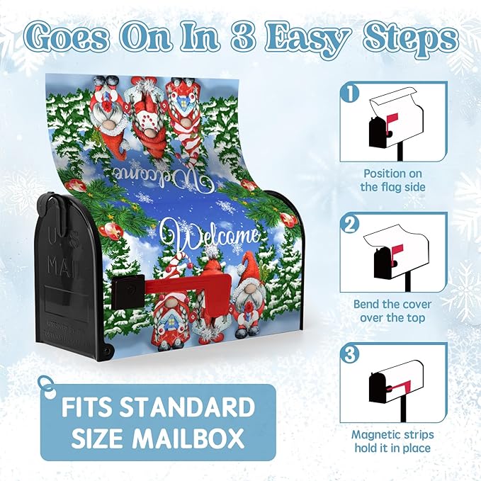 Winter Gnome Welcome Mailbox Covers Magnetic Lrage Size Pine Tree Mailbox Post Cover Snowflake Mailbox Wraps Oversized Waterproof Xmas Decor for Yard Garden 21 X 25.5 Inch