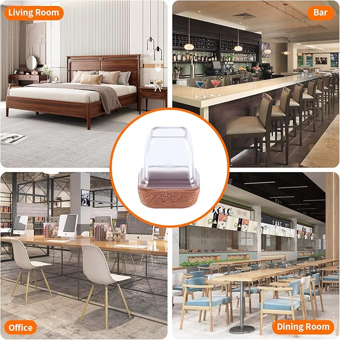 Ezprotekt 24 Pcs Small Clear Square Chair Leg Floor Protectors for Hardwood Floors, Silicone Felt Furniture Pads, Table Chair Leg Cups Covers, Bar Stool Leg Protectors Caps (S Fit: 3/5" to 7/10")