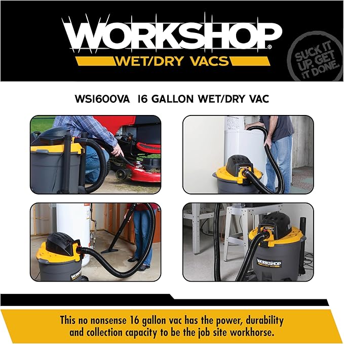 WORKSHOP Wet/Dry Vacs Shop Vacuum WS1600VA 16-Gallon 6.5 Peak HP Heavy-Duty Wet Dry Vacuum Cleaner with Filter, Hose, and Attachments for Home Projects & Renovations
