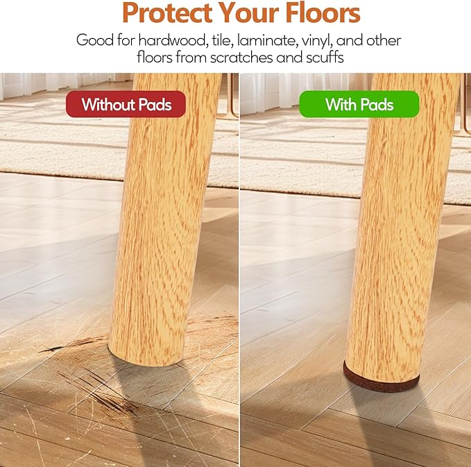 Furniture Pads Felt Pads 300 Pieces Huge Pack Furniture Felt Pads, Self Adhesive Anti Scratch Floor Protectors for Furniture on Hardwood Tile Floor, with 60 Cabinet Door Bumpers, Brown