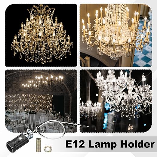 PATIKIL Candelabra Base Lamp Holder Light Socket, 6pcs UL Listed Keyless E12 Bulb Socket with 9.8" Wire Leads for E12 Incandescent LED Light Bulbs, 1.7" Tall