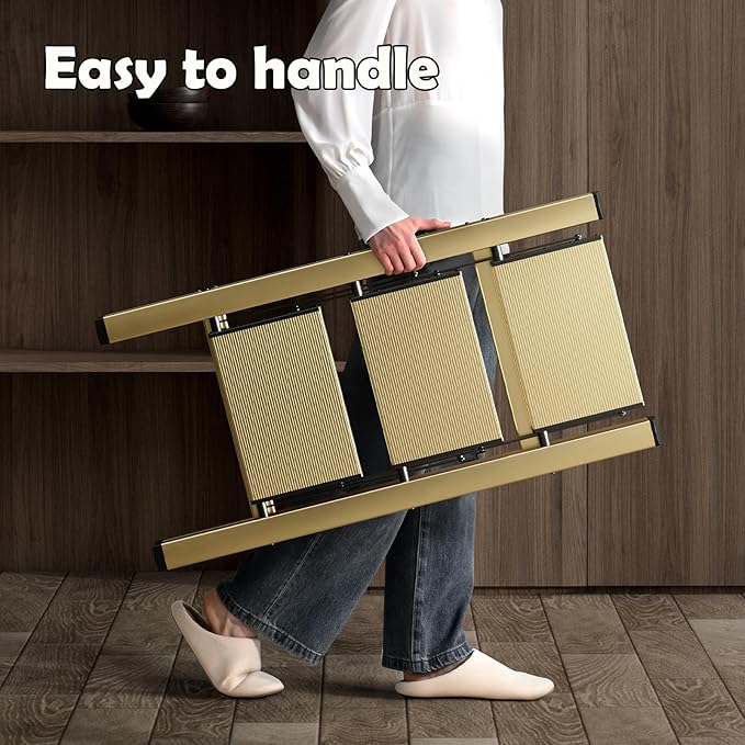 HillhutApex 3 Step Stool, Aluminum Foldable Step Ladder, Lightweight Stable Stool with Wide Non-Slip Pedals, 330lbs Bearing Capacity Ladder for Office,Home,Kitchen - Gold