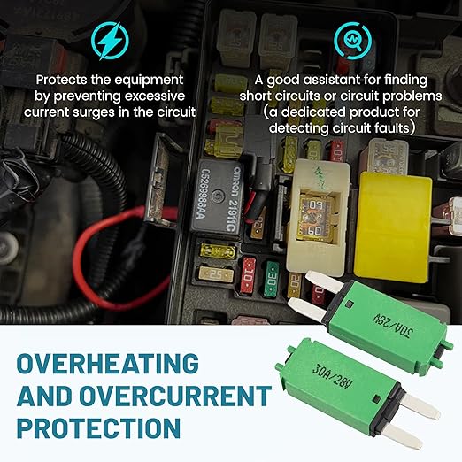 NuIth Manual Reset 30A Mini Fuse Circuit Breakers, E73 Low Profile ATM Circuit Breaker Blade Fuse DC 28V Resettable Standard Blade Fuses for Car Truck RV Marine (2PCS-30A)