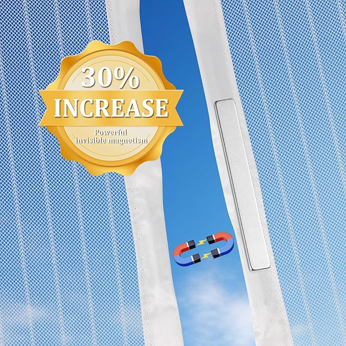 Magnetic Screen Door - Self Sealing, Heavy Duty, Hands Free Mesh Partition Keeps Bugs Out Let Breeze in- Pet and Kid Friendly - Keep Open Feature (White, Fit Door Size 39 x 82 Inch)