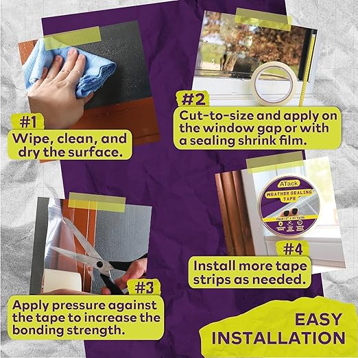 ATack Weather Seal Tape for Windows and Doors 2" x 30yds (3-Pack) - Keep Cold Out for Winter, Residue-Free Stripping, Air Conditioner Sealing