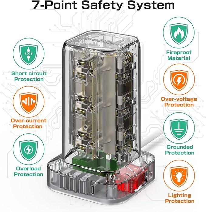 Tower Surge Protector Power Strip with 12 Outlets 4 USB (1 USB C), 6.5Feet Extension Cord with Multiple Outlets, Charging Station, Power Strip Tower, Office Desk Supplies