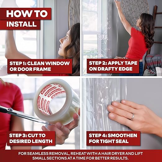 XFasten Transparent Window Weather Stripping Tape 2”x30yds (3-Pack Total 90yds), No Residue Insulation Tape for Windows and Doors, Winter Window Seal