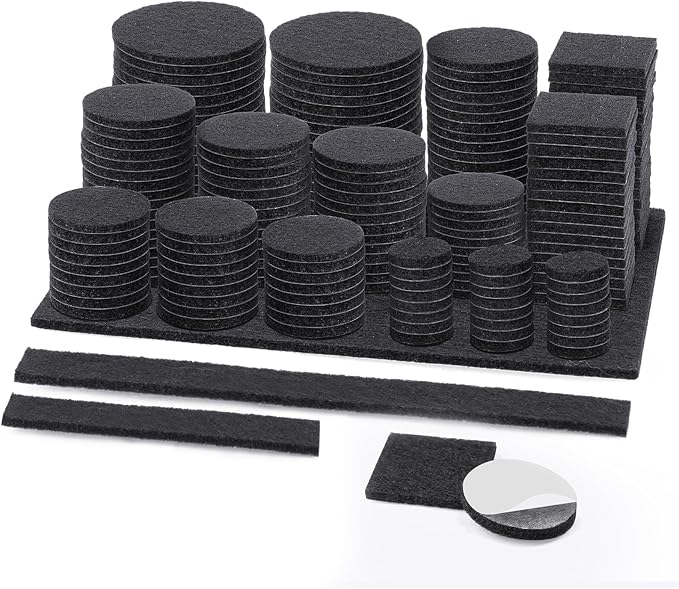 BALEINE 300PCS Felt Furniture Pads, Multi-Size Felt Pads for Chair Legs, Tables, Beds, Scratch-Reducing Floor Protectors for Hardwood Floors, Tile, Vinyl, and Laminate (300PCS, Black)