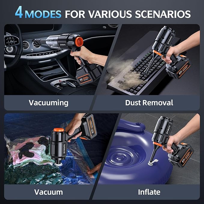 Car Vacuum Portable Cordless, 50000Pa High Power Rechargeable Dust Buster with 2 Batteries & Charger, 6-in-1 Handheld Vacuum Cleaners for Home, Car, Pet Hair, Keyboard, Black