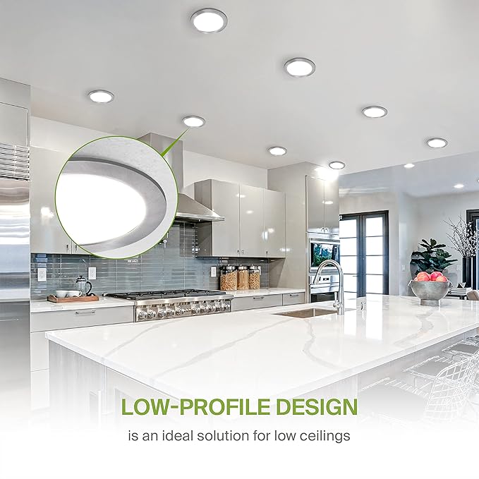 ASD 6 Pack LED Recessed Lighting 6 Inch 15W, 5 CCT 2700K-5000K CRI90+, IC Rated Ultra Thin Dimmable Ceiling Lights with J Box, Canless Wafer Downlight, Round Slim Panel Light, UL Energy Star, Nickel