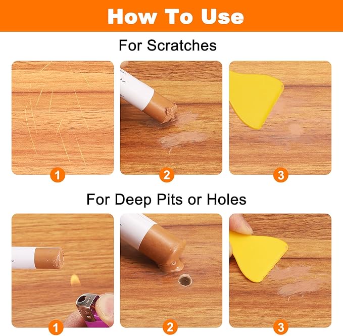 HARFINGTON Wood Filler Sticks 6 Colors Wooden Wax Touch Up Furniture Repair Crayons for Brown, Red, Begonia, Red Oak, Light Teal, Light Red Maple