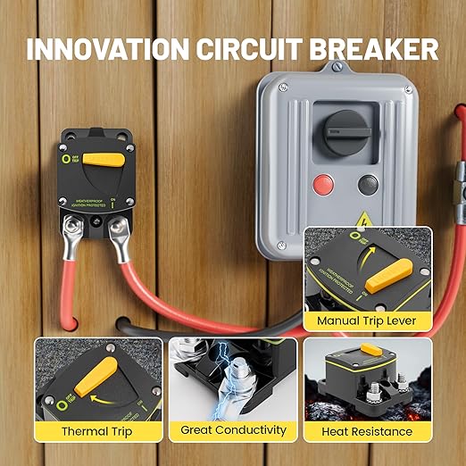 RED WOLF 250A Circuit Breaker Switch Manual Reset DC 12-24V, 5/16"-M8 Stud for Car Audio RV Marine Boat Truck Trolling Motors Stereo Audio Electronic Battery Solar System