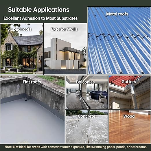 35 oz Gray Roof Sealant Waterproof, Elastomeric Roofing Coating Liquid Waterproofing Paint Adhesive, Solar Reflective Sealer for Outdoor Flat, Metal Roofs Leak Repair 1KG