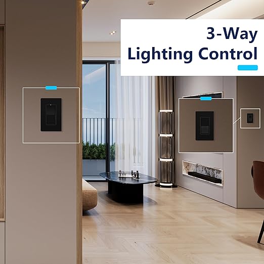 LIDER Dimmer Paddle Switch for Dimmable 300W LED/CFL Lights, 1-Pole or 3-Way, 120 V, Modern Upgrade, UL Listed, Wall Plate Included, Black, 2 Pack