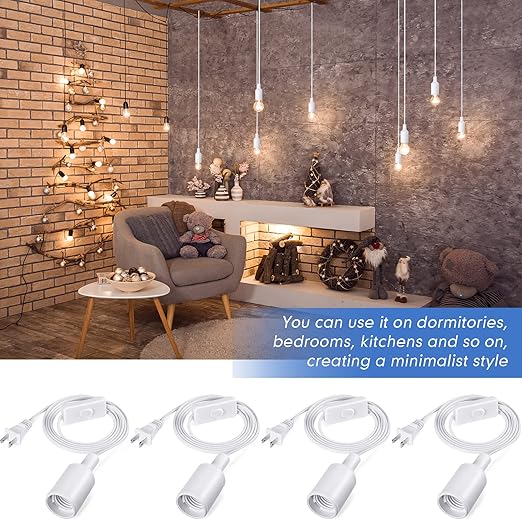10 Pack Hanging Light Cord Pendant Light Cord with Switch Light Socket Extension Light Bulb Socket Cable Lamp Kit for E26 E27 Lamp Socket Lantern (White,6 Feet)
