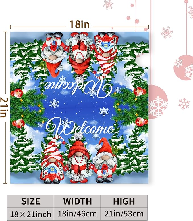 Winter Gnomes Welcome Mailbox Cover Magnetic Standard Size Snow Pine Tree Mailbox Cover Snowflake Post Mailbox Wraps Waterproof Xmas Decor for Yard Garden 18 X 21 Inch