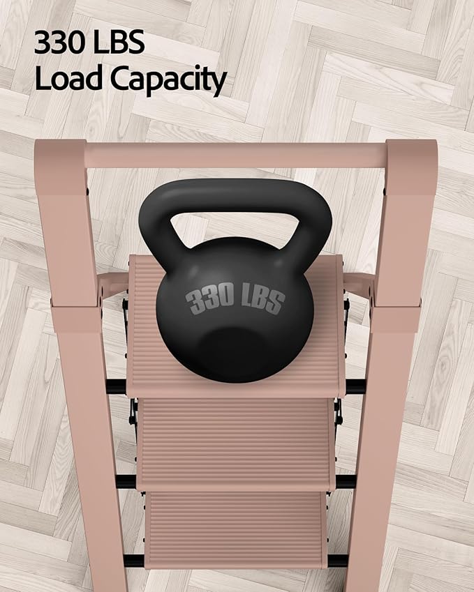 Taranta 3 Step Ladder, Lightweight Aluminum Step Stool with Convenient Handgrip, Folding Ladder with Anti-Slip Pedals, 330lbs Capacity Stepladder for Home, Office, Kitchen - Peach Pink