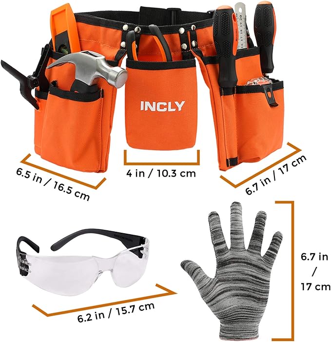 INCLY 95 PCS Real Tool Set, Small Real Hand Tools Kit, Construction Learning Tools Hammer Screwdriver for Home DIY Building and Woodworking,Come with Tool Belt & Bag