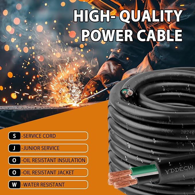 200ft 16/3 16 AWG Portable Power Cable (3 Conductor) - SJOOW 300V 16 Gauge Electric Wire for Motor Leads, Portable Lights, Battery Chargers and Machinery - 3 Conductor - 200 Feet Electrical Cord