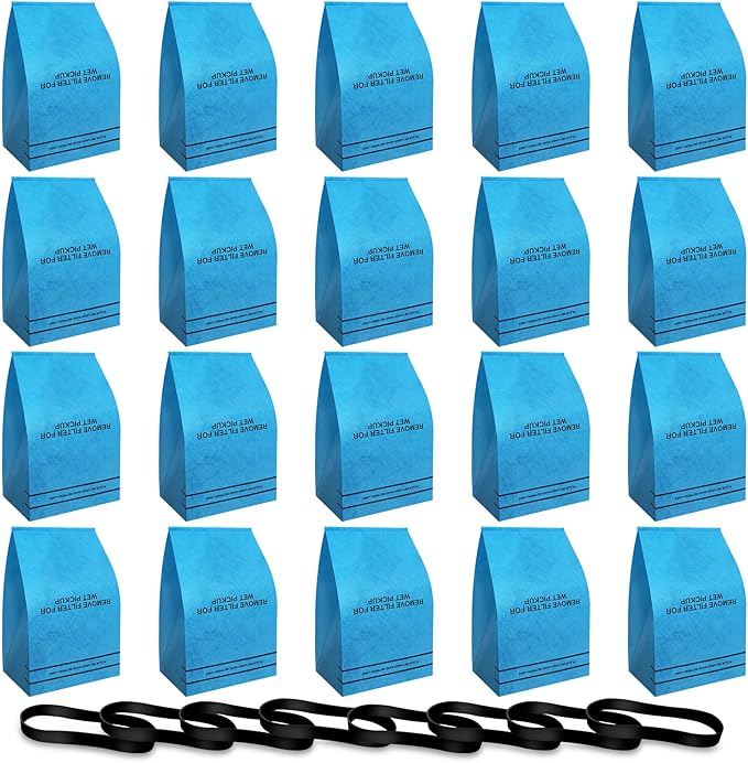 20 Pack Wet Dry Vac Filter Bags for Stinger 2.5-5 Gallon Vacuums, MultiFit VF2000, WORKSHOP WS01025F, Craftsman 9-38737, Husky, and Bucket Head Shop Vac Vacuums(with 8 Retaining Bands)
