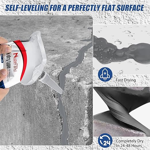 Concrete Crack Sealant, Self-Leveling Waterproof Cement Filler, Fast-Drying Crack Repair Glue for Driveways, Sidewalks, Walls, Floors, Garage – Indoor & Outdoor Use (2 Pack)