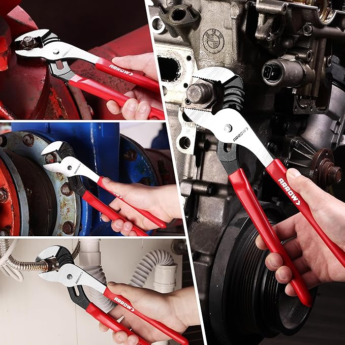 ARROW Groove Joint Pliers, 10" Adjustable Water Pump Pliers with 7 Jaw Positions, Serrated Jaws and Comfort Dip-grip Handle, Ideal for Plumbing Repair and Home Maintenance
