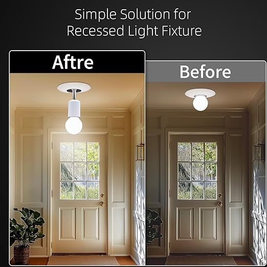 Ceramic E26 Light Bulb Socket Extender - 5.5inch Long - 90 Degree Angle Adjustable- 150W Max and Fire-Resistant - Light Extension for Medium Bulb Socket (2)