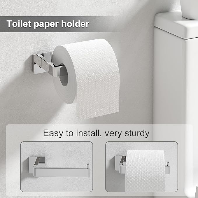 Toilet Paper Holder Collision Avoidance Towel Racks for Bathroom Thickened Material 304 Stainless Steel Towel Rack 10-Piece Towel Bar Polished Chrome Bathroom Hardware Set Will Not Rust