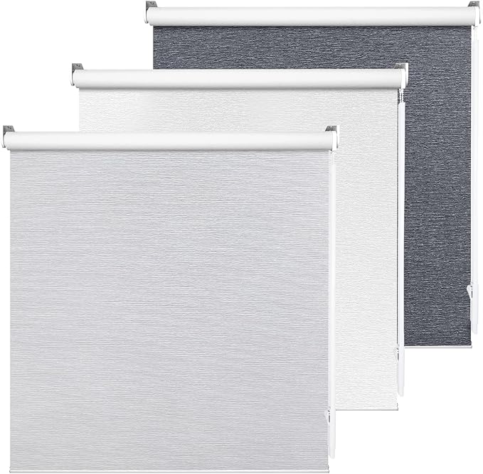 ALLBRIGHT 100% Blackout Roller Blinds Woven Shades with Striped Jacquard, Cordless Window Shades, UV Protection Fabric, Easy-Install for Indoor Home & Office, Grey, 27" W x 72" H