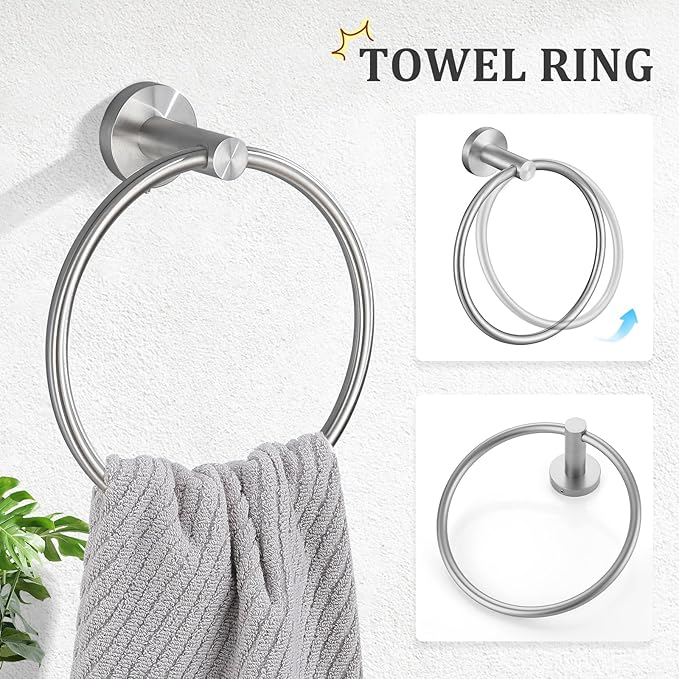 TURS 5 Piece Bathroom Hardware Set Brushed, SUS304 Stainless Steel Bath Towel Bar Set, 24 Inch Bathroom Accessories Kit Wall Mounted