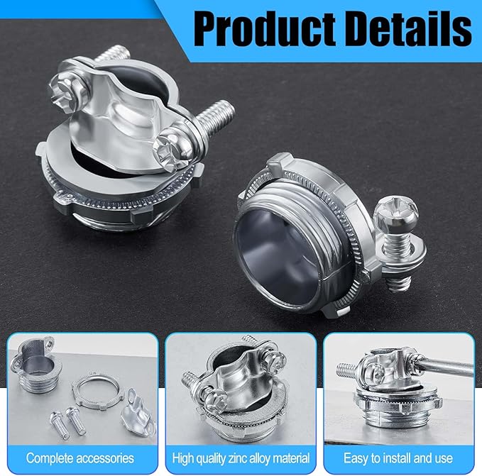 Blulu 50 Pcs Cable Connectors, Clamp Type Cable Connectors Conduit Clamp for Electric Wires Metallic Conduit Protect Cables Silver Zinc(3/4 Inch, 1/2 Inch)