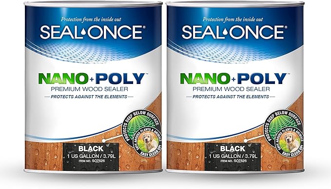 Seal-Once Nano+Poly Penetrating Wood Sealer with Polyurethane - Premium Waterproof Sealant -2 Gallon & Black