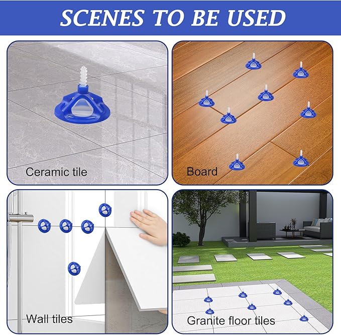 1/16'' Tile Leveling System with Rubber Mallet, 300 Pcs Tile Leveler Spacers Baseplates and 100 Pcs Reusable Caps, Tile Spacers Clips Kit for Professional Tile/Stone/Wall/Floor Installation