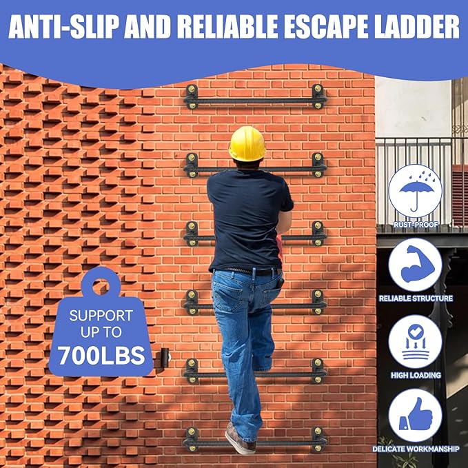 4-Rung Window Well Ladder, Heavy Duty Steel Ladder, Adjustable Basement Egress Ladder, Multi-Purpose Wall Muonted Ladder for Home Safety, Rv Ladder,700LBS