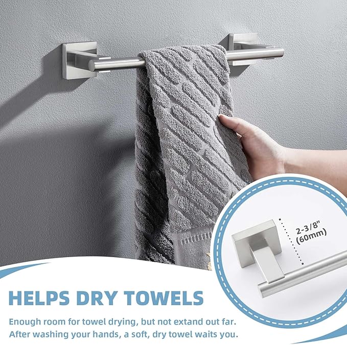 Suyar Bathroom Hardware Set Brushed Nickel, 304 Stainless Steel Bathroom Accessories 4 Pieces, Include Robe Hook, Toilet Paper Holder, Hand Towel Holder, Towel Bar, Wall Mount