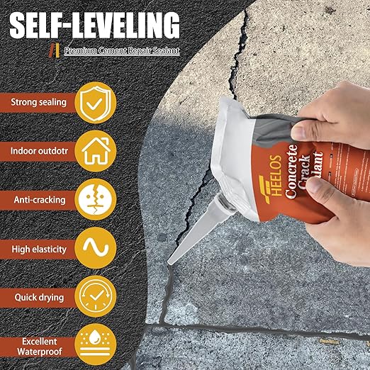 Cement Crack Filler 2Pack Grey, Self Leveling Cement Crack Sealant, High Elasticity Concrete Crack Filler Repair Sealer, Waterproof Caulking Glue for Driveway, Patio, Sidewalk, Garage Floor Repair