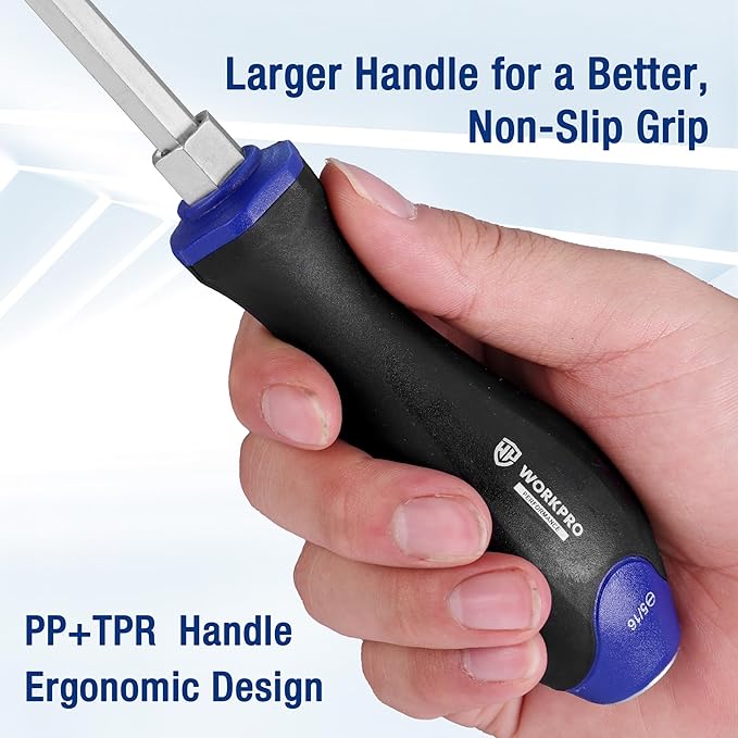 WORKPRO Magnetic Screwdriver Set 12-Piece, Go-Thru Screw Driver Set Kit with Wall Mount Rack, Includes Slotted & Phillips Screwdrivers, Magnetic Screwdriver with Magnetizer Demagnetizer Tools