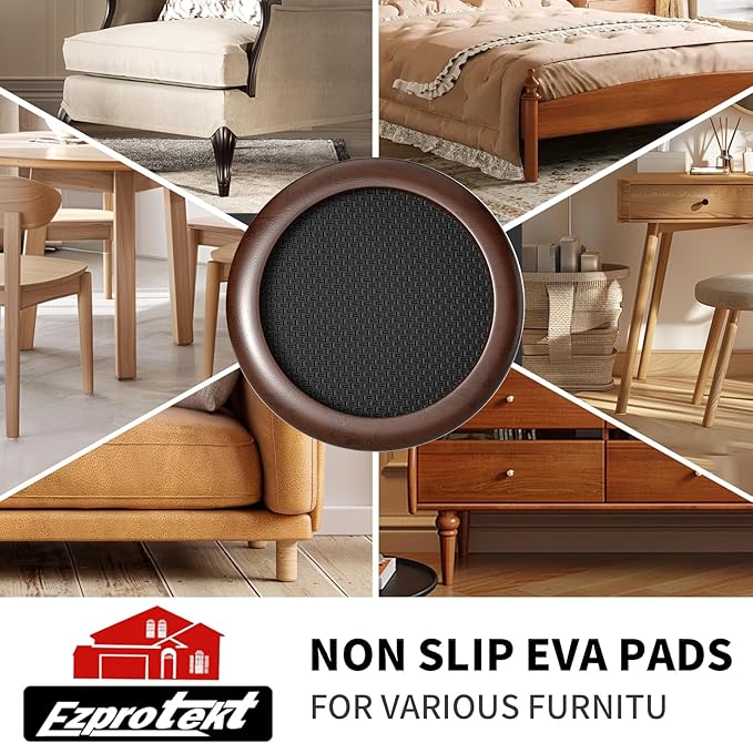 Ezprotekt 2.5 inch Non Slip Round Wood Furniture Pads for Hardwood Floors, 8 Pcs Anti Slip Furniture Coaster for Chair Sofa Bed Couch, Furniture Cups with Anti-Slide EVA Anti-Scratch (Dark Brown)