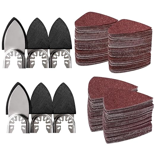 156pcs Finger Sanding Kit - 150 Papers & 6 Pads, 60-240 Grit for Multi-Tools, Wood/Metal/Plastic, Hook & Loop Backing